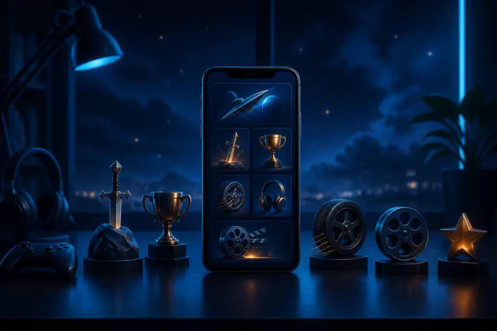 starph mobile entertainment categories on a midnight blue guide screen
