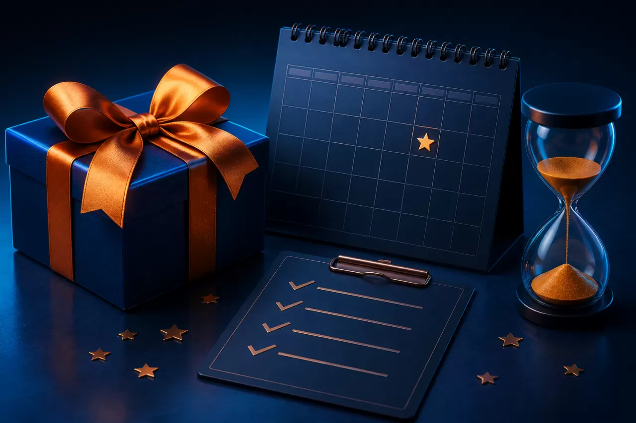 starph promotions terms guide with a gift calendar and hourglass